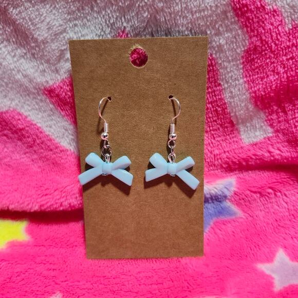 Blue Bow Silver Drop/Dangle Earrings - Picture 1 of 2